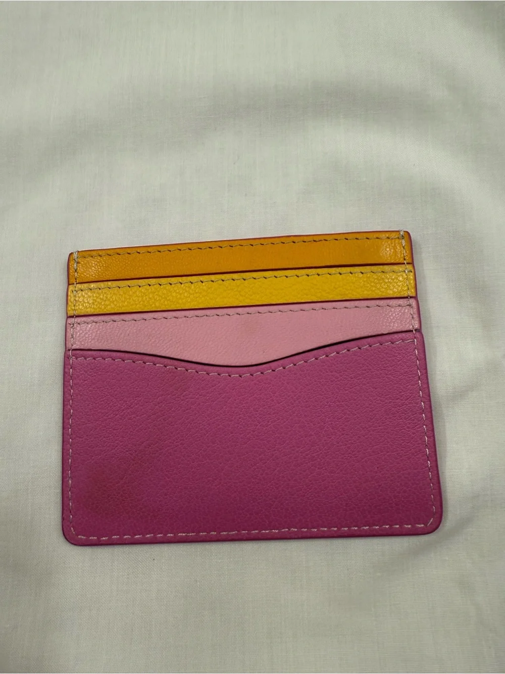 J. Crew Pink & Yellow Colorblock Leather Card Holder